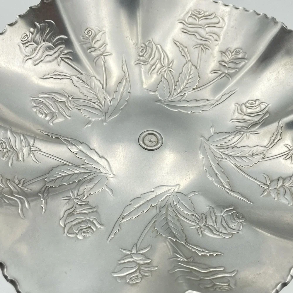 Vintage‎ Aluminum Rose Compote Pedestal Candy Dish 7